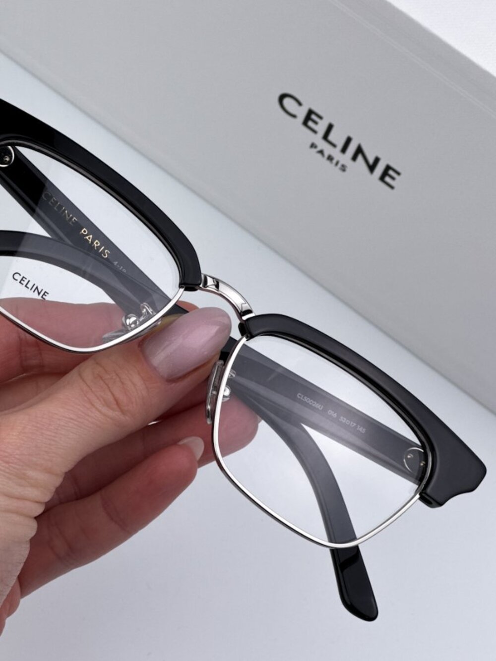 CELINE CL50026U 016 SHINY PALLADIUM BLACK SQUARE EYEGLASSES